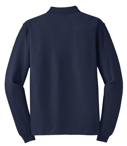 Rear View of Navy Port Authority Silk Touch Long Sleeve Polo. K500LS plain