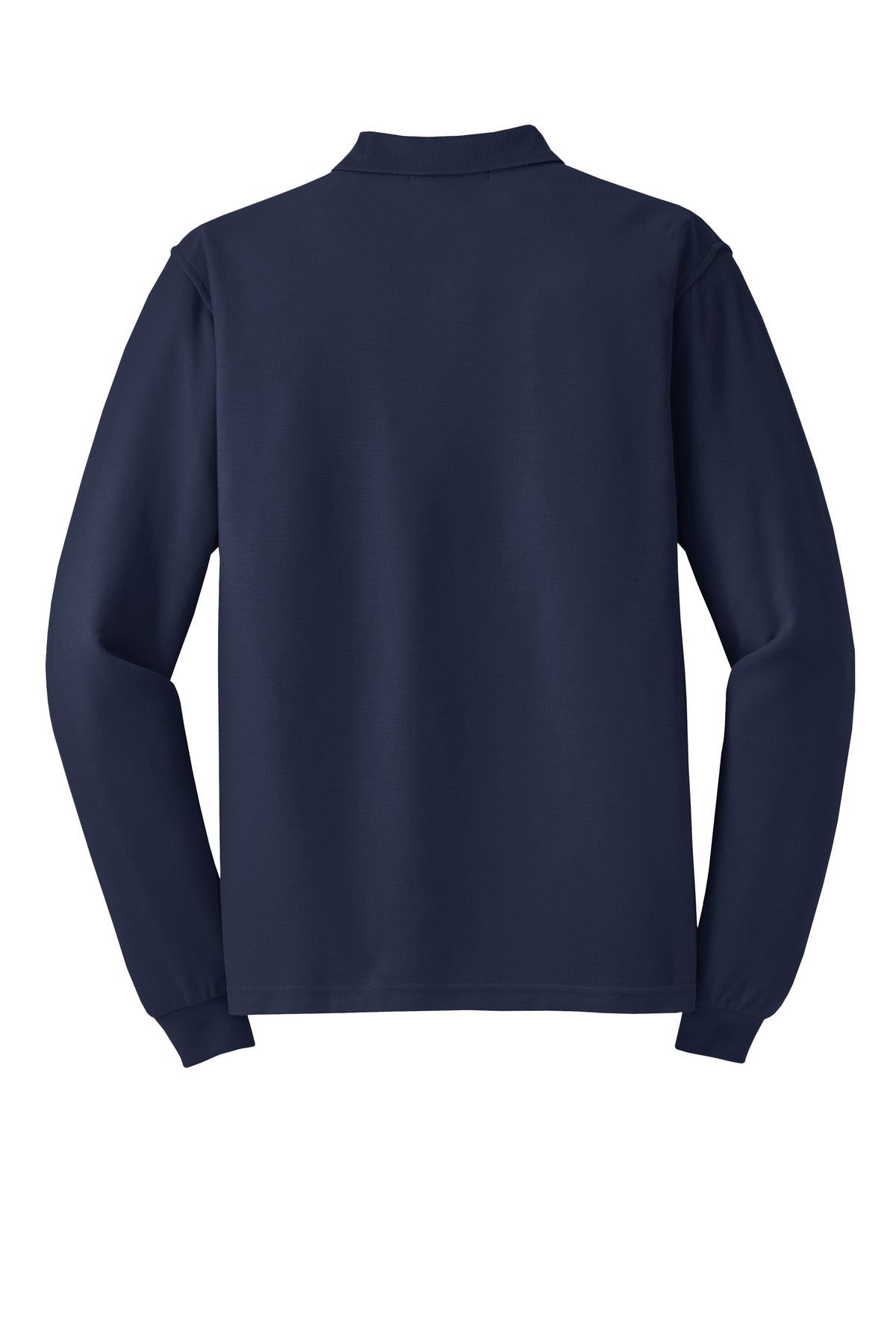 Rear View of Navy Port Authority Silk Touch Long Sleeve Polo. K500LS
