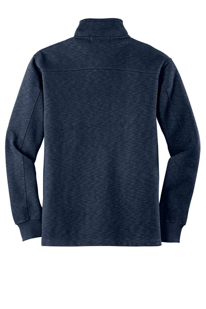 Rear View of Navy Port Authority Slub Fleece 1/4-Zip Pullover. F295 plain