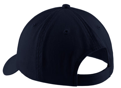 Rear View of Navy Port Authority Washed Twill Cap. CP78 plain