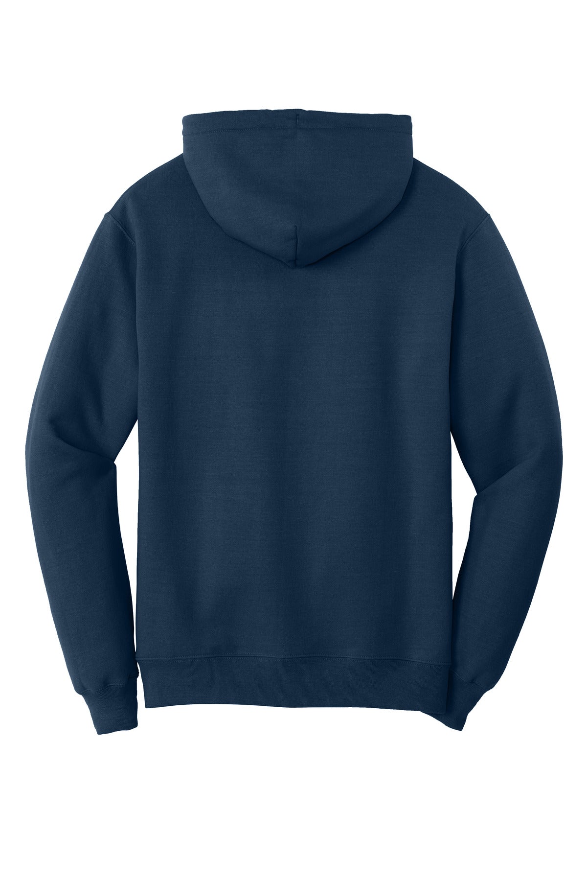Rear View of Navy Port & Co Core Fleece Pullover Hooded Sweatshirt. PC78H
