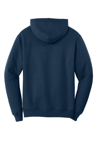 Rear View of Navy Port & Co Core Fleece Pullover Hooded Sweatshirt. PC78H