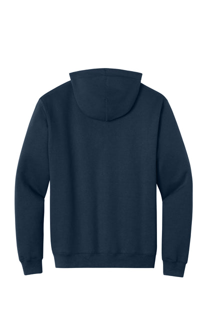 Rear View of Navy Port & Co Tall Essential Fleece Pullover Hooded Sweatshirt. PC90HT plain