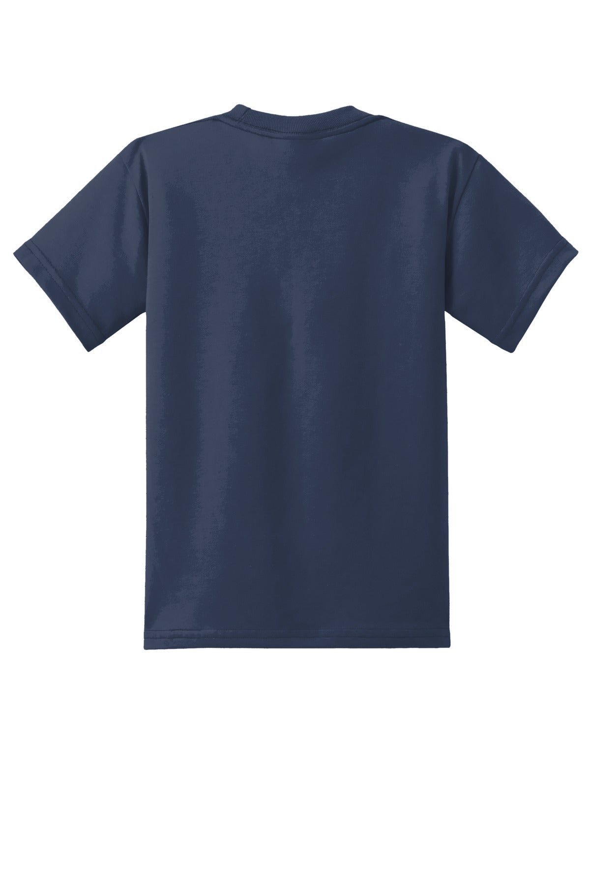 Rear View of Navy Port & Co Youth Core Blend Tee. PC55Y plain