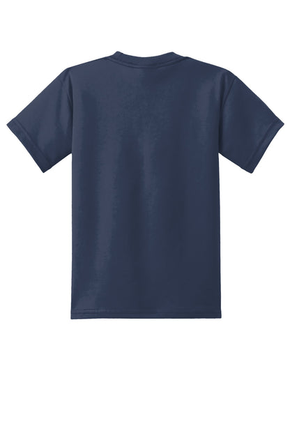 Rear View of Navy Port & Co Youth Core Blend Tee. PC55Y plain