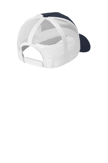 Rear View of Navy/White Nike Snapback Mesh Trucker Cap NKFN9893 plain