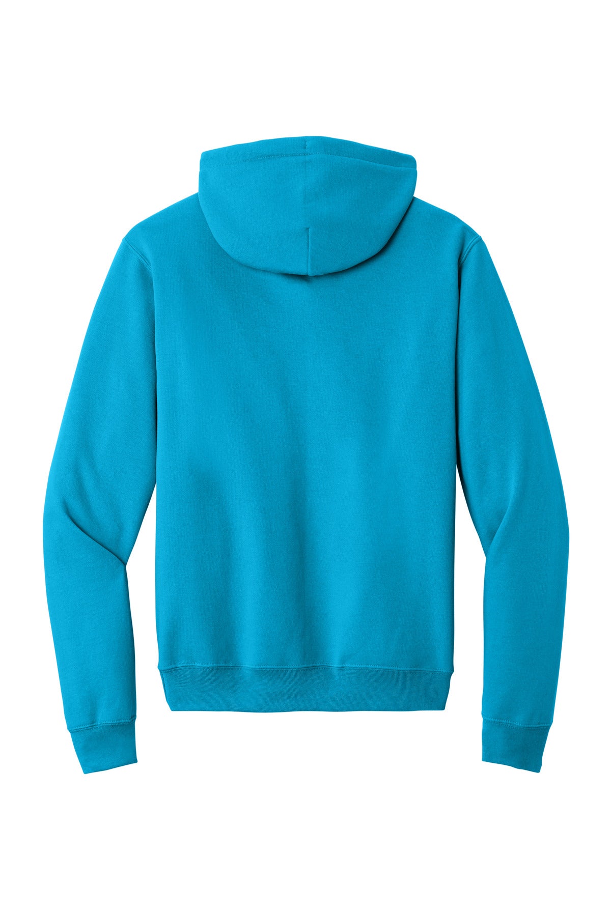 Rear View of Neon Blue Port & Co Core Fleece Pullover Hooded Sweatshirt. PC78H plain