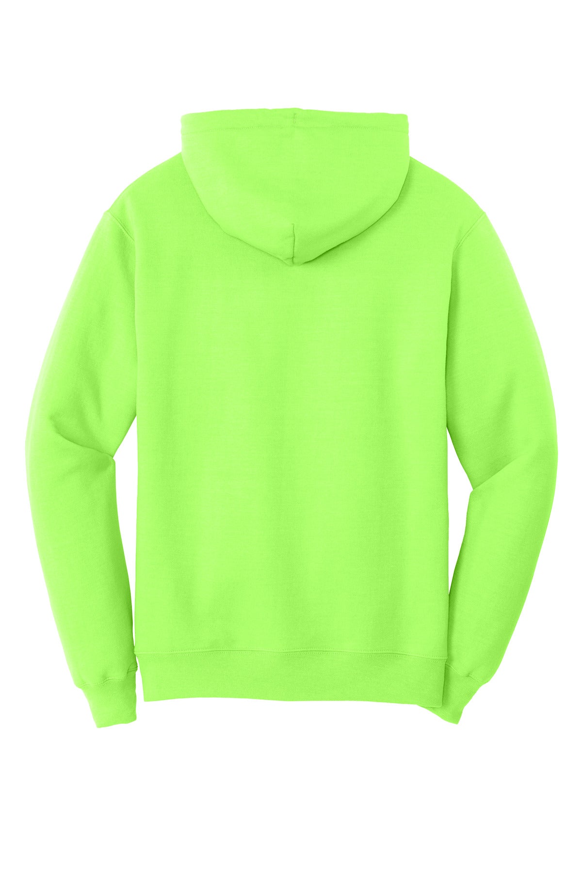 Rear View of Neon Green Port & Co Core Fleece Pullover Hooded Sweatshirt. PC78H