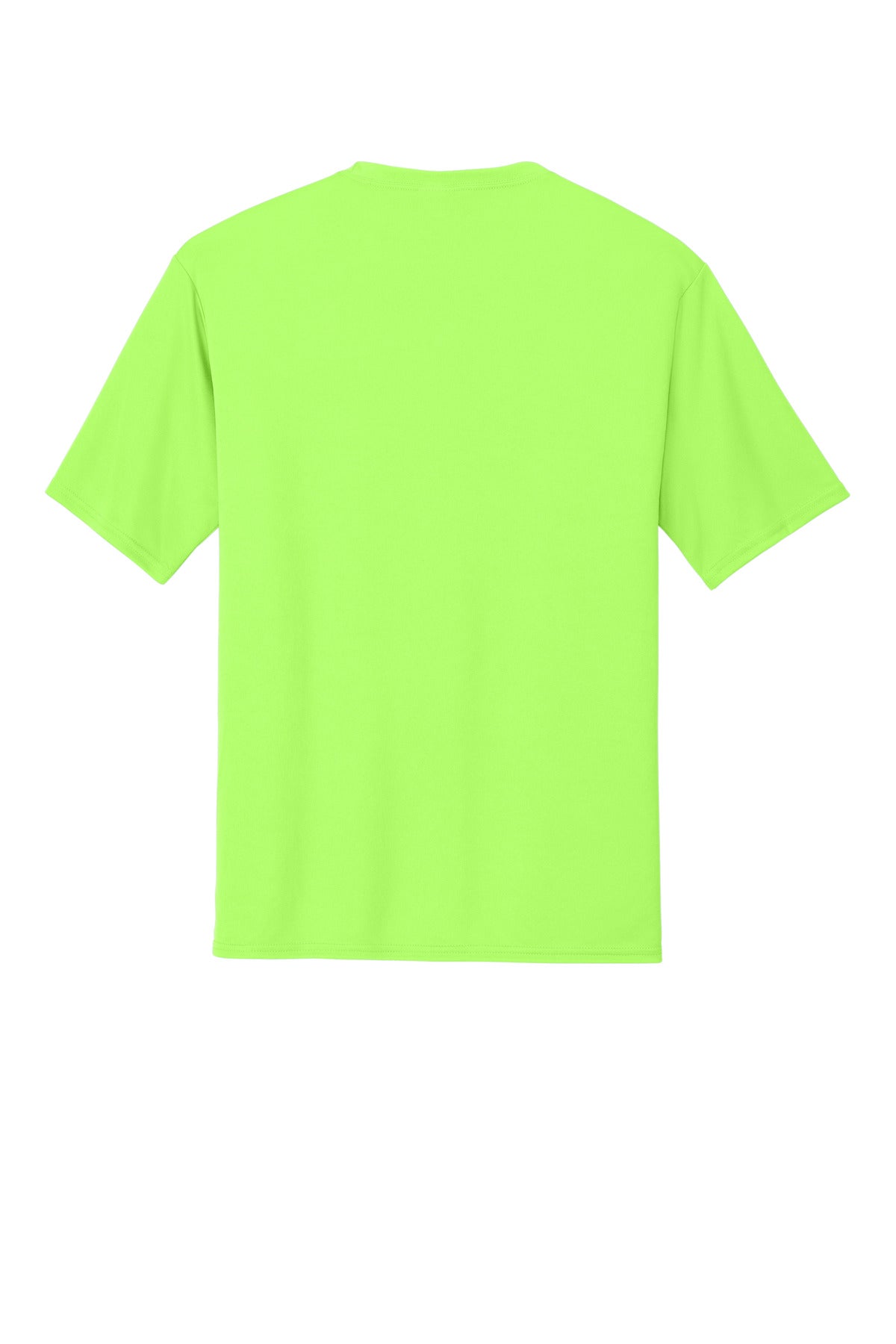 Rear View of Neon Green Port & Co Performance Tee. PC380 plain