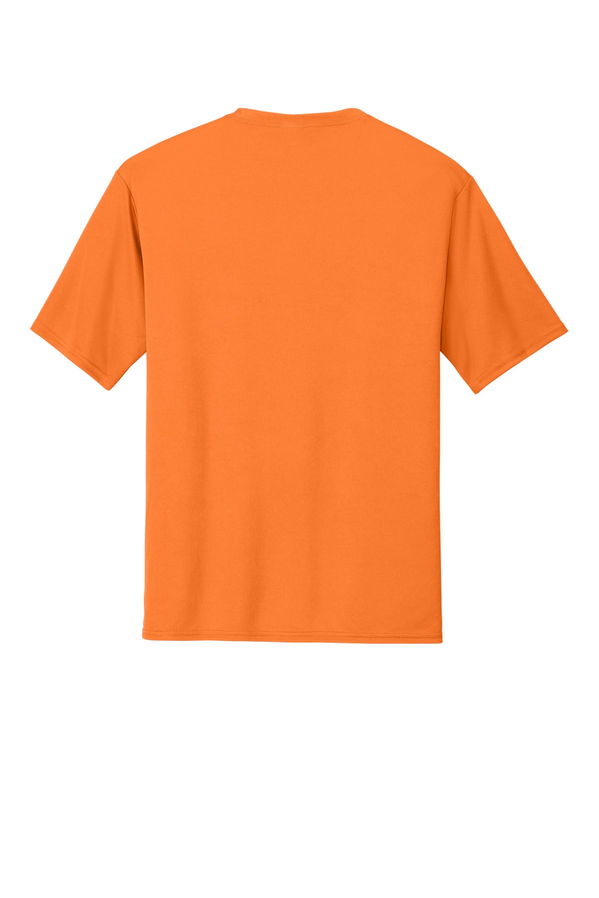 Rear View of Neon Orange Port & Co Performance Tee. PC380 plain