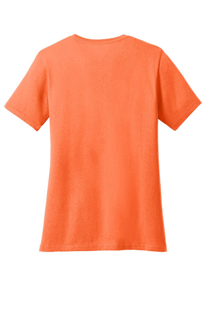 Rear View of Neon Orange Port & Co Women's Core Cotton Tee. LPC54 plain