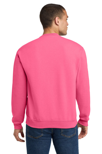 Rear View of Neon Pink Jerzees - NuBlend Crewneck Sweatshirt. 562M plain