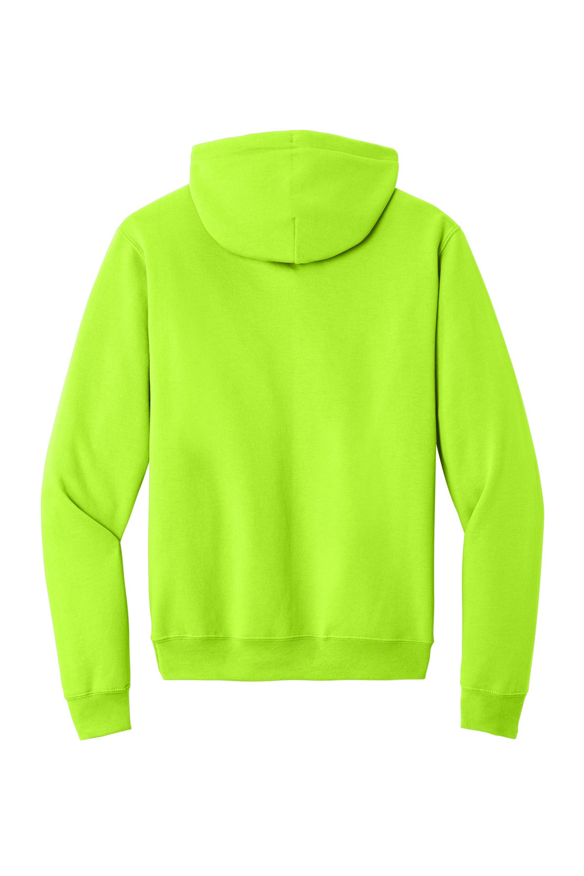 Rear View of Neon Yellow Port & Co Core Fleece Pullover Hooded Sweatshirt. PC78H plain