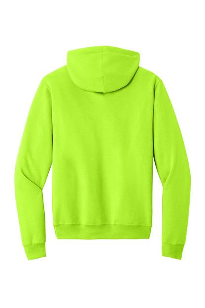 Rear View of Neon Yellow Port & Co Core Fleece Pullover Hooded Sweatshirt. PC78H plain