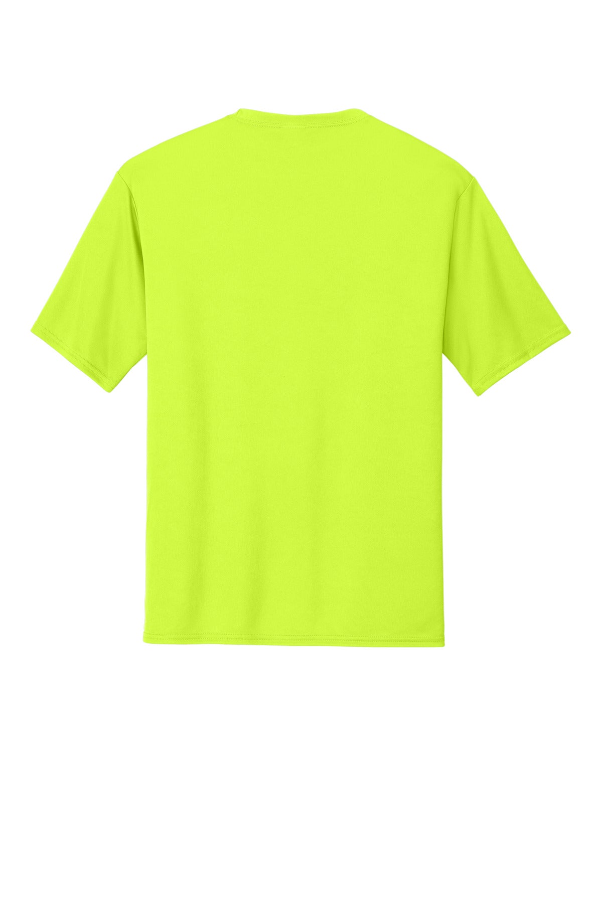 Rear View of Neon Yellow Port & Co Performance Tee. PC380 plain