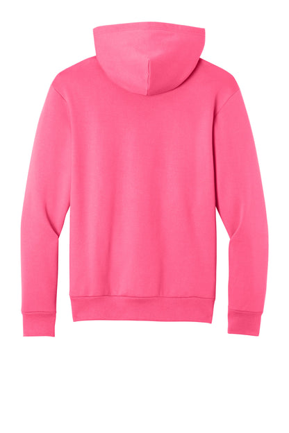 Rear View of NeonPink Port & Co Easy Fleece Pullover Hooded Sweatshirt PC68H plain