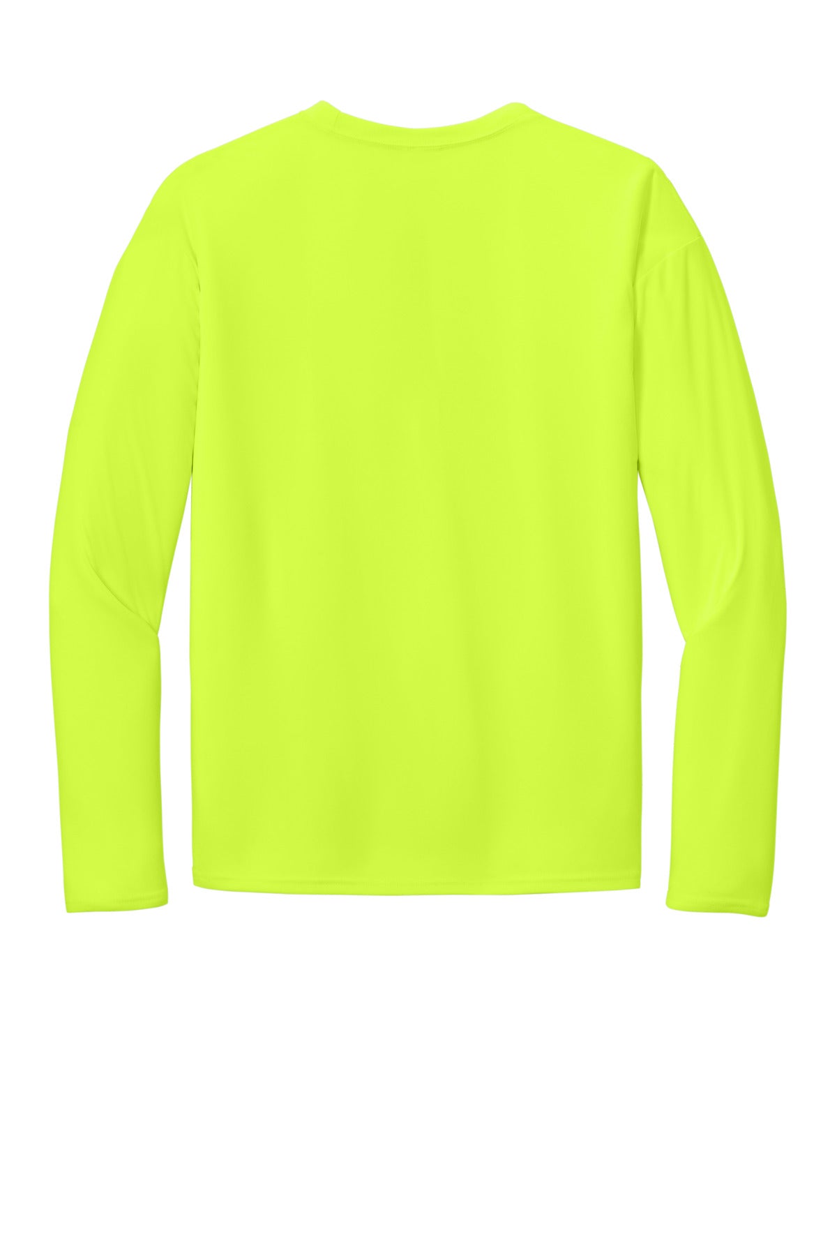 Rear View of NeonYellow Port & Co Long Sleeve Performance Tee. PC380LS plain