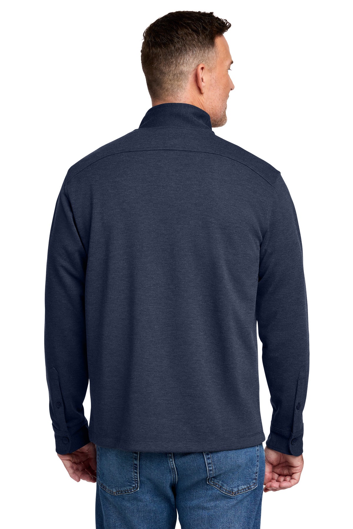 Rear View of NvBlazerHt Brooks Brothers Mid-Layer Stretch 1/2-Button BB18202 plain