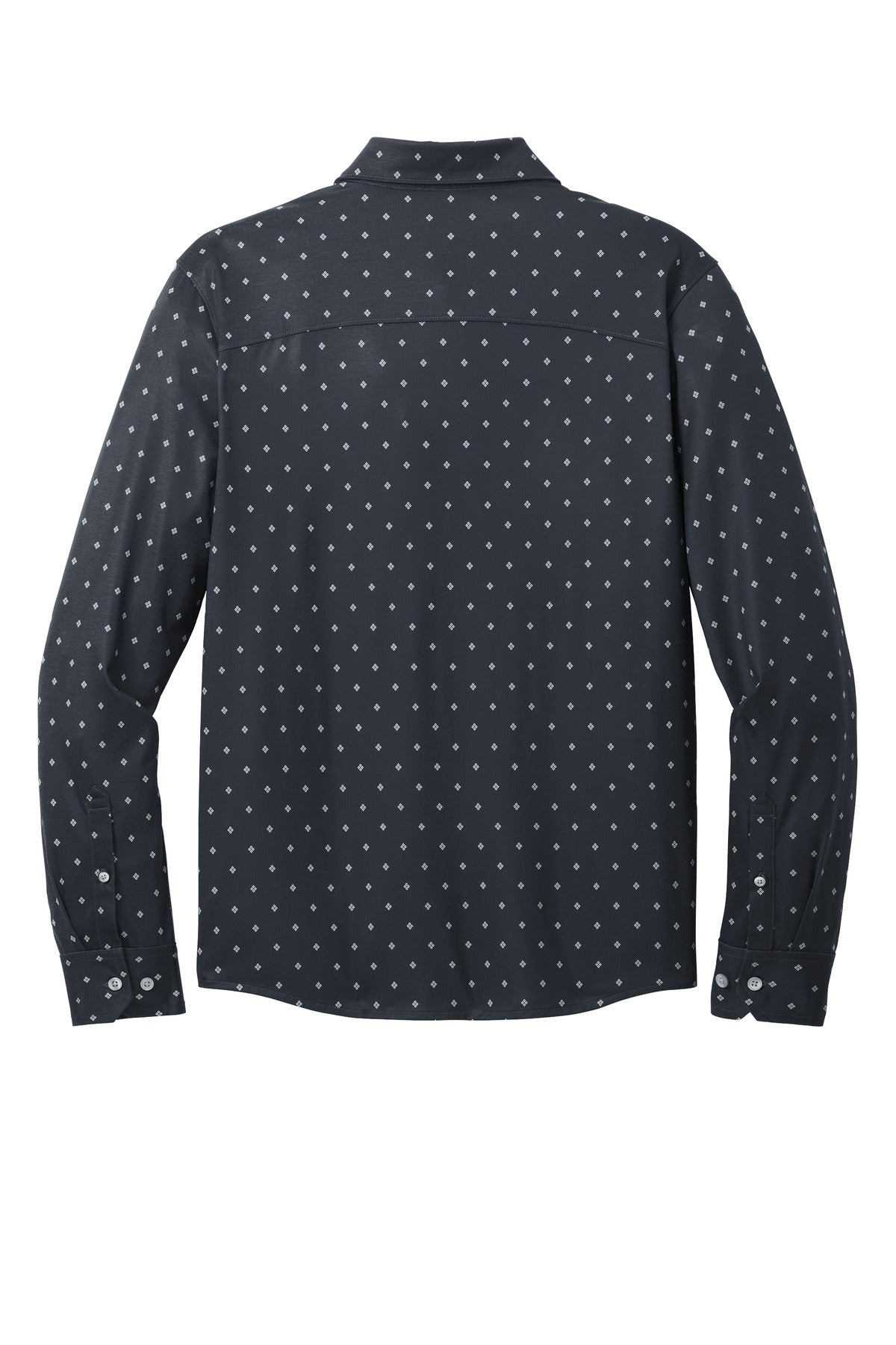 Rear View of NvyGeoDmnd Mercer+Mettle Stretch Jersey Long Sleeve Shirt MM1018 plain