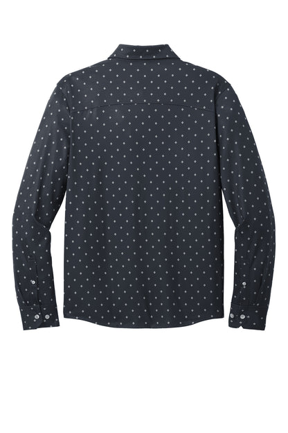 Rear View of NvyGeoDmnd Mercer+Mettle Stretch Jersey Long Sleeve Shirt MM1018 plain