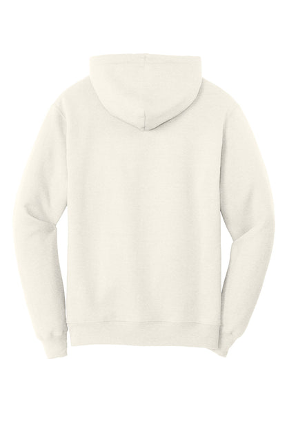 Rear View of OatHthr Port & Co Core Fleece Pullover Hooded Sweatshirt. PC78H