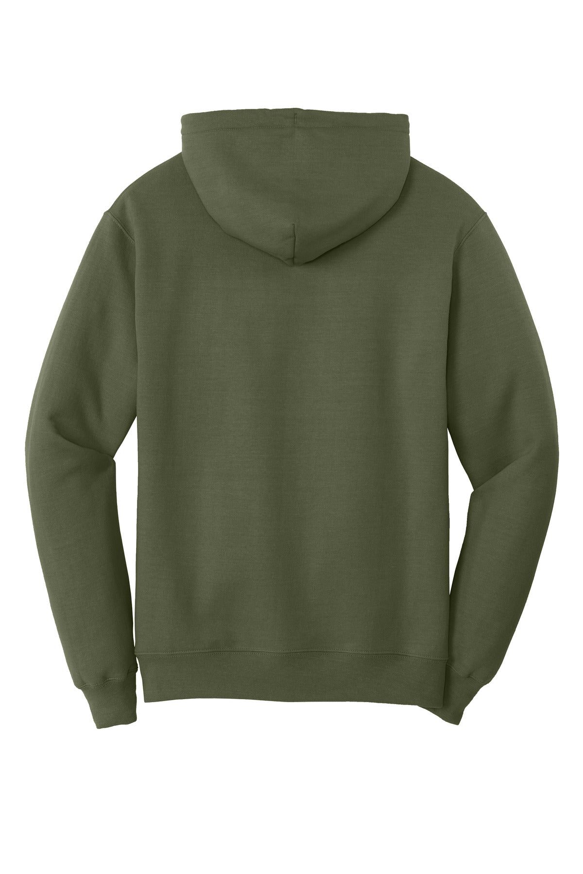 Rear View of Olive Drab Grn Port & Co Core Fleece Pullover Hooded Sweatshirt. PC78H