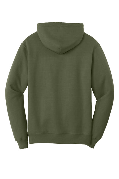 Rear View of Olive Drab Grn Port & Co Core Fleece Pullover Hooded Sweatshirt. PC78H