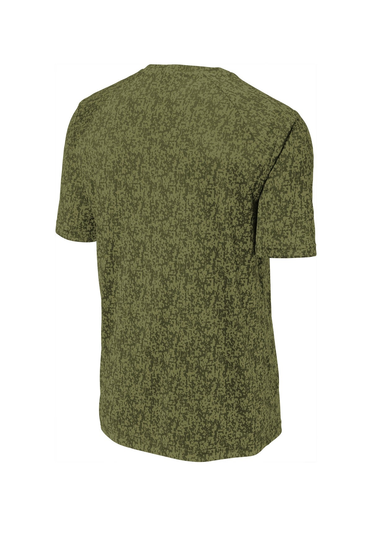 Rear View of Olive Drab Grn Sport-Tek Digi Camo Tee. ST460 plain