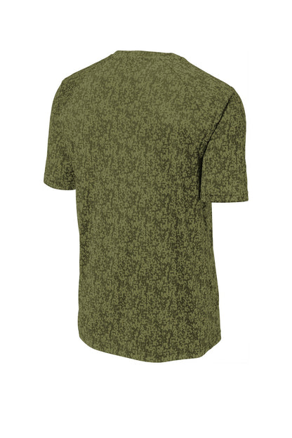 Rear View of Olive Drab Grn Sport-Tek Digi Camo Tee. ST460 plain