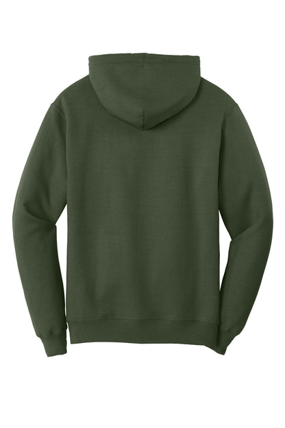 Rear View of Olive Port & Co Core Fleece Pullover Hooded Sweatshirt. PC78H