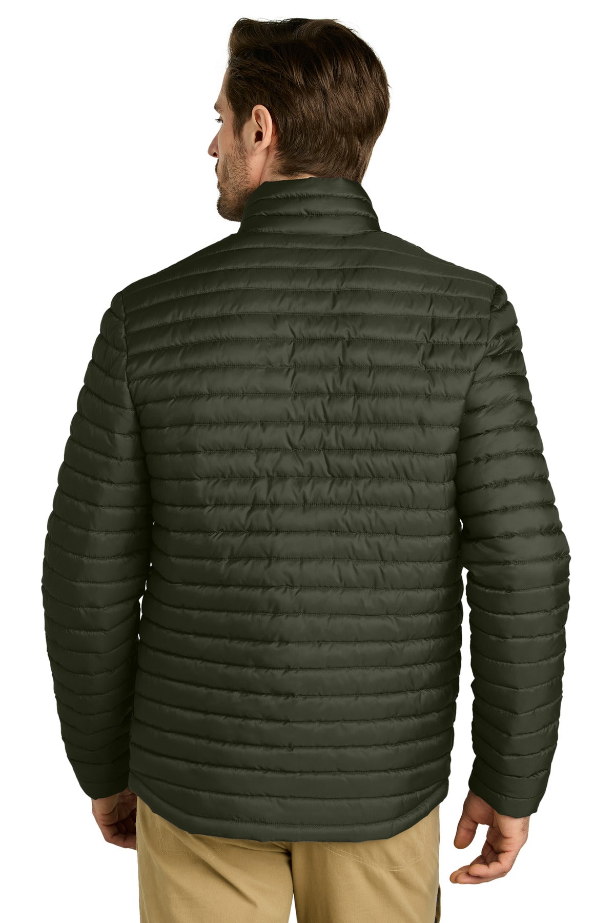 Rear View of OliveGreen Eddie Bauer Packable Quilted Full-Zip EB514 plain