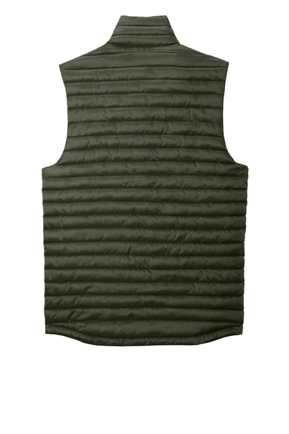 Rear View of OliveGreen Eddie Bauer Packable Quilted Vest EB516 plain