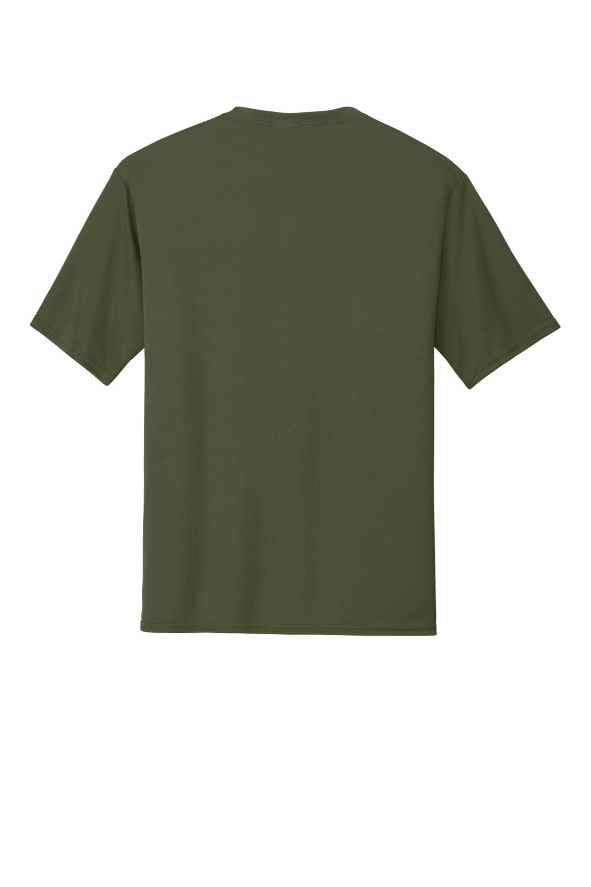 Rear View of OlvDrabGn Port & Co Performance Tee. PC380 plain