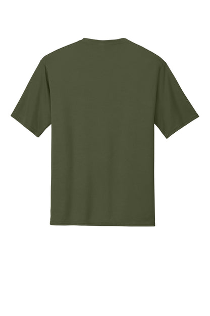 Rear View of OlvDrabGn Port & Co Performance Tee. PC380 plain