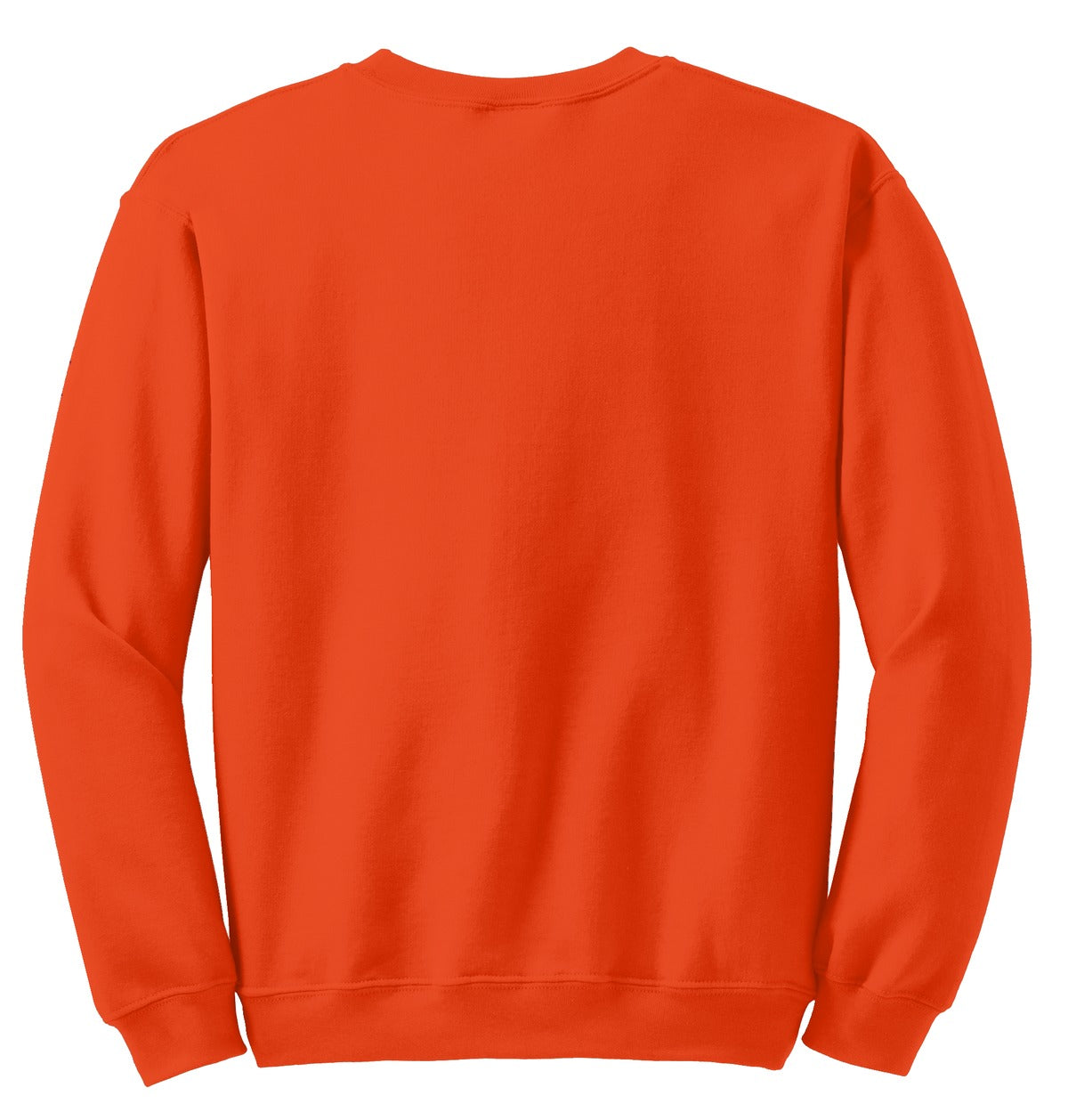 Rear View of Orange Gildan Heavy Blend Crewneck Sweatshirt. 18000 plain