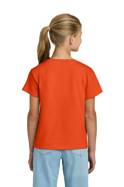 Rear View of Orange Gildan Youth Light Cotton Tee 3000B plain
