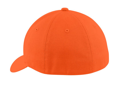 Rear View of Orange Port Authority Flexfit Cotton Twill Cap. C813 plain