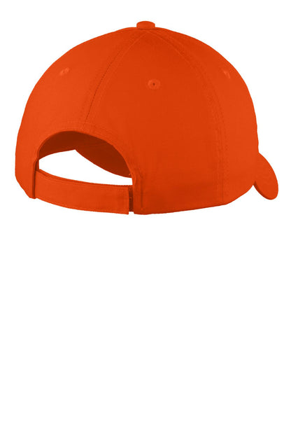 Rear View of Orange Port Authority Six-Panel Unstructured Twill Cap. C914 plain