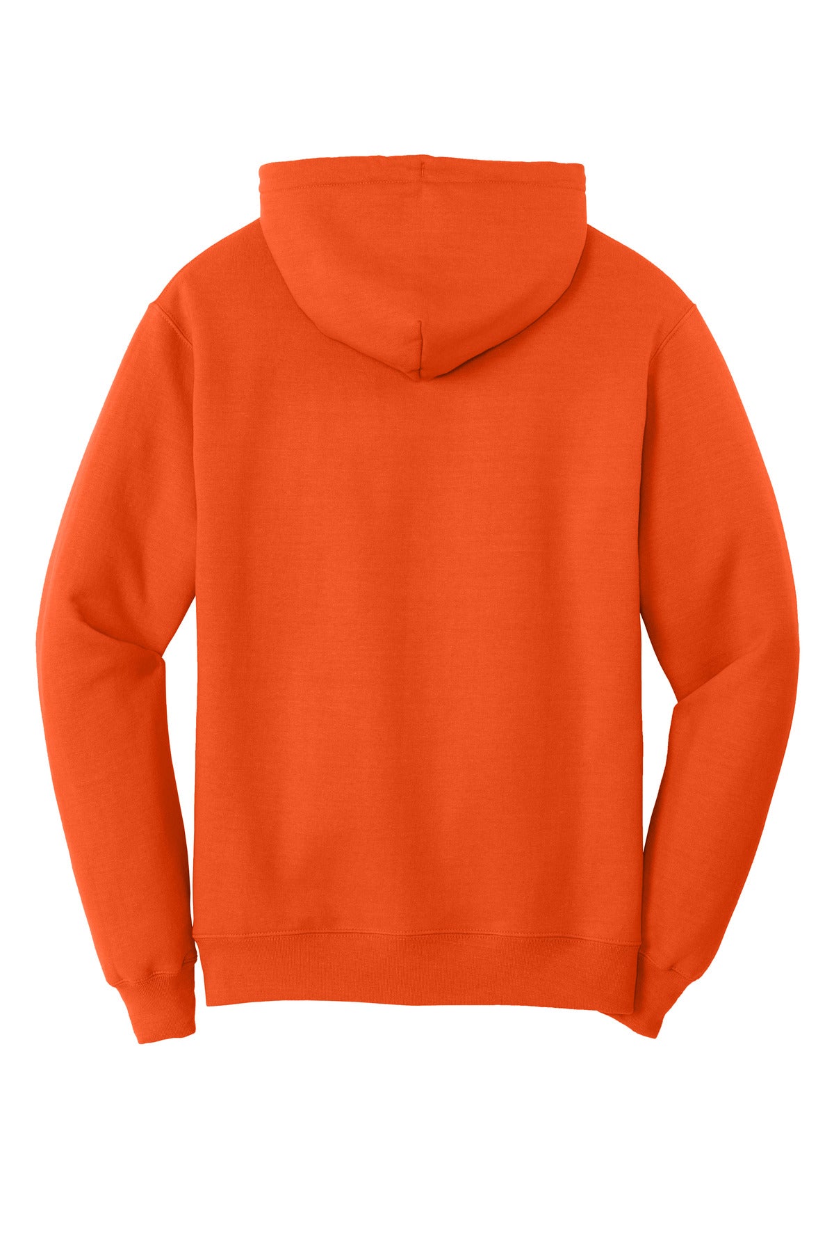 Rear View of Orange Port & Co Core Fleece Pullover Hooded Sweatshirt. PC78H