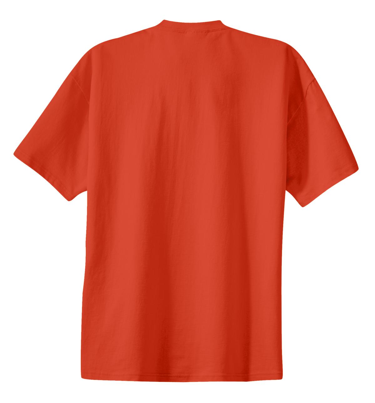 Rear View of Orange Port & Co Essential Tee. PC61 plain