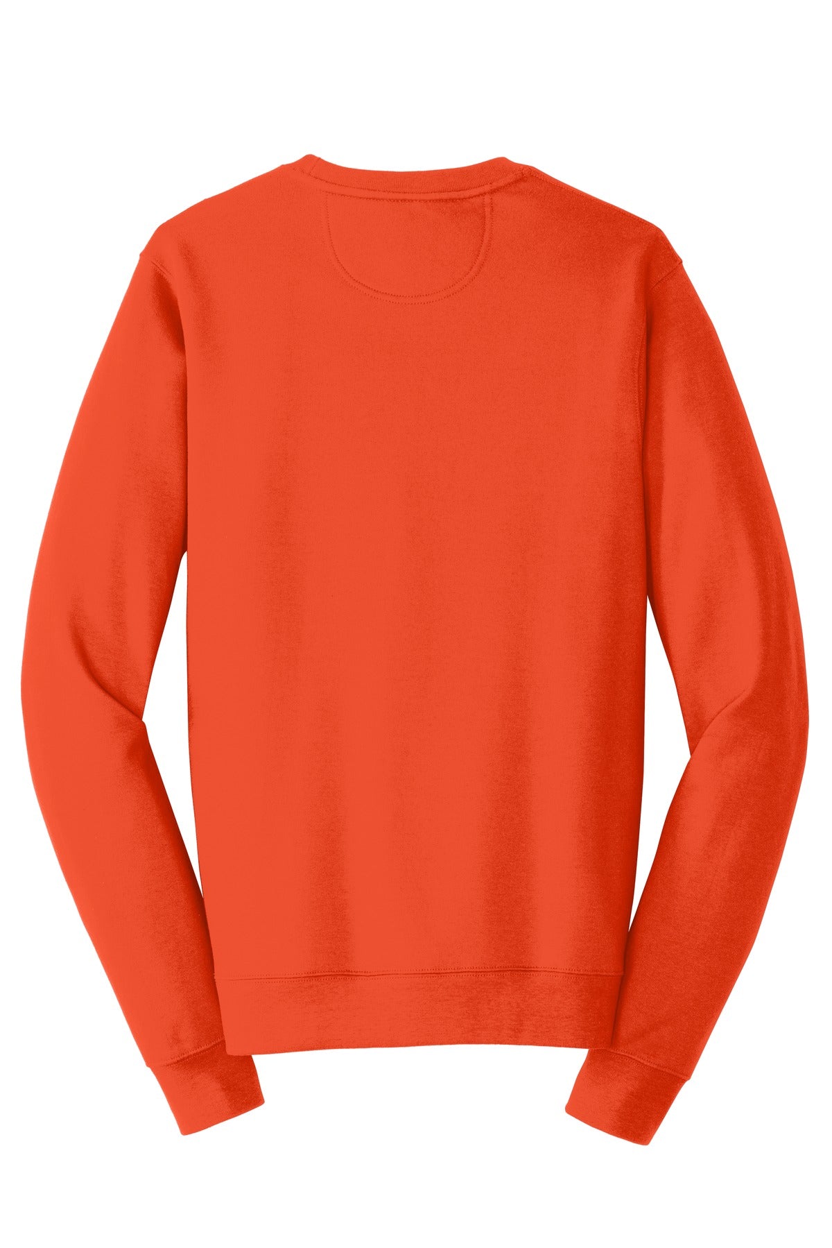 Rear View of Orange Port & Co Fan Favorite Fleece Crewneck Sweatshirt. PC850 plain