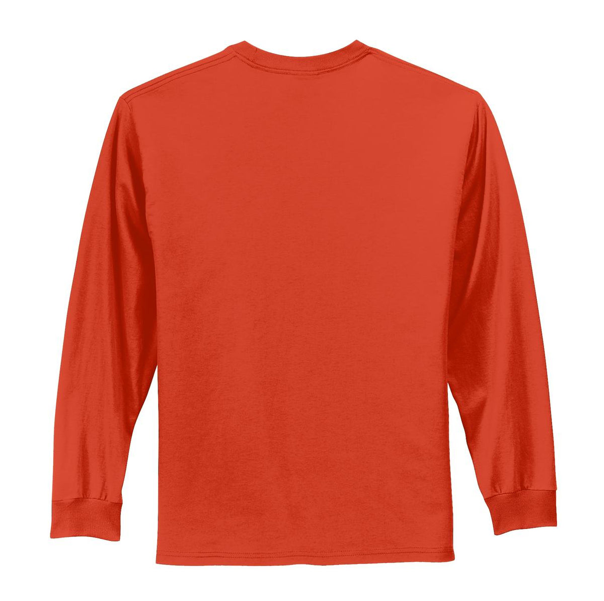 Rear View of Orange Port & Co Long Sleeve Essential Tee. PC61LS plain