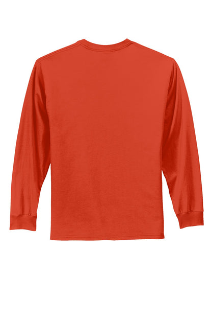 Rear View of Orange Port & Co Long Sleeve Essential Tee. PC61LS plain