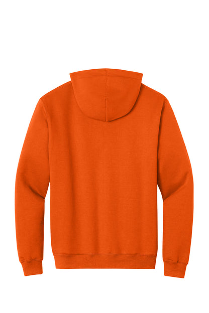 Rear View of Orange Port & Co Tall Essential Fleece Pullover Hooded Sweatshirt. PC90HT plain
