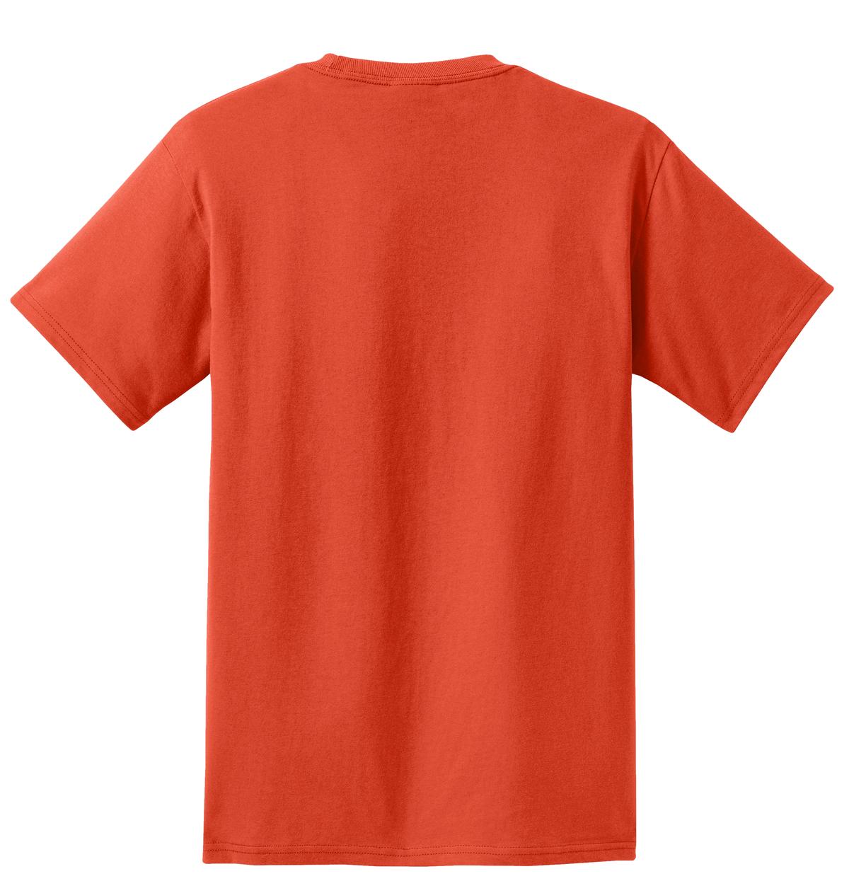 Rear View of Orange Port & Co Tall Essential Pocket Tee. PC61PT plain