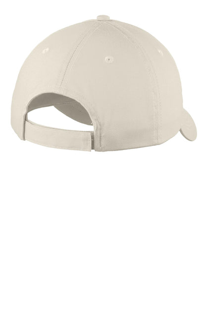 Rear View of Oyster Port Authority Six-Panel Unstructured Twill Cap. C914 plain