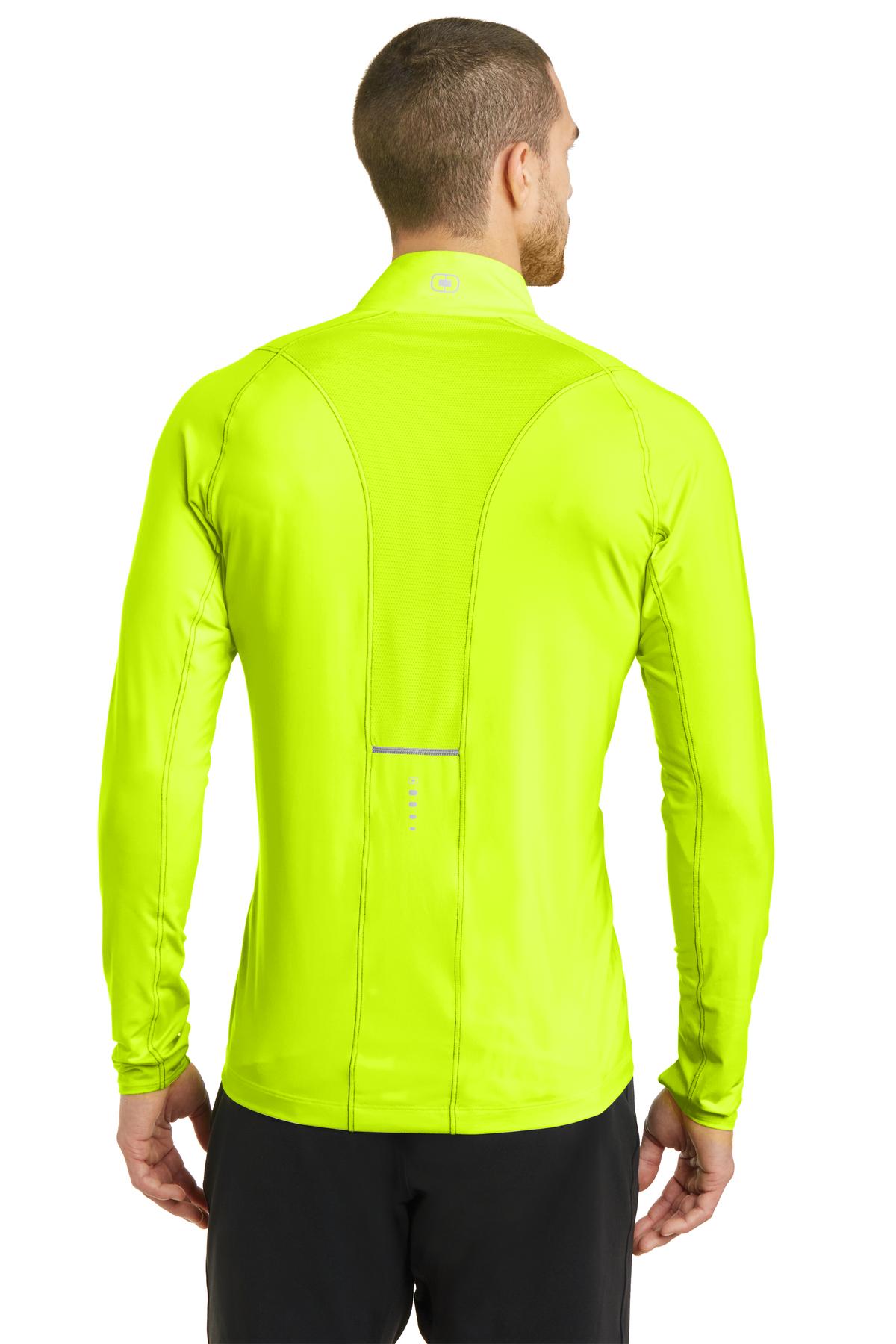 Rear View of Pace Yellow OGIO Nexus 1/4-Zip Pullover. OE335 plain
