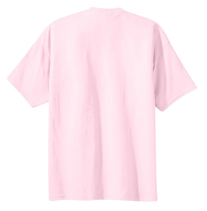 Rear View of Pale Pink Port & Co Essential Tee. PC61 plain