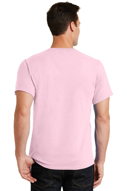 Rear View of Pale Pink Port & Co Essential Tee. PC61 plain