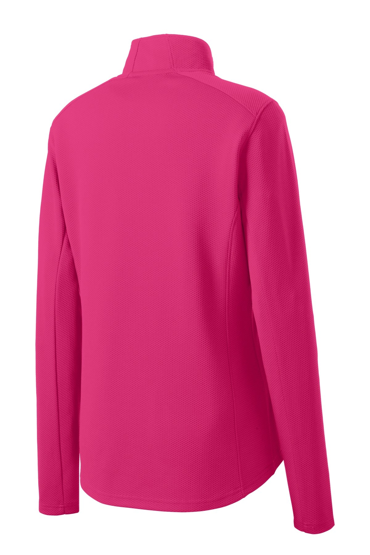 Rear View of Pink Raspberry Sport-Tek Women's Sport-Wick Textured 1/4-Zip Pullover. LST860 plain